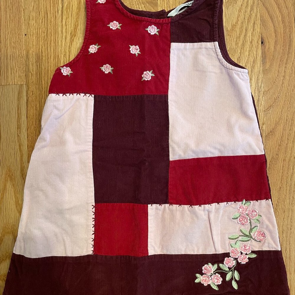 H&M Girls Jumper Dress Pink Burgundy Patchwork Corduroy Size 3-4Y